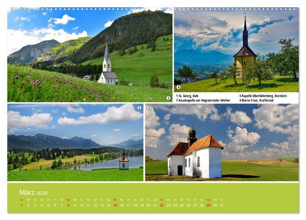 Produktbild: Kirchen und Kapellen als Ausflugsziele (Wandkalender 2026 DIN A2 quer), CALVENDO Monatskalender