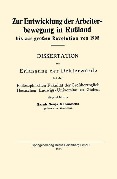 Produktbild: Zur Entwicklung der Arbeiterbewegung in Ru&szlig;land bis zur gro&szlig;en Revolution von 1905