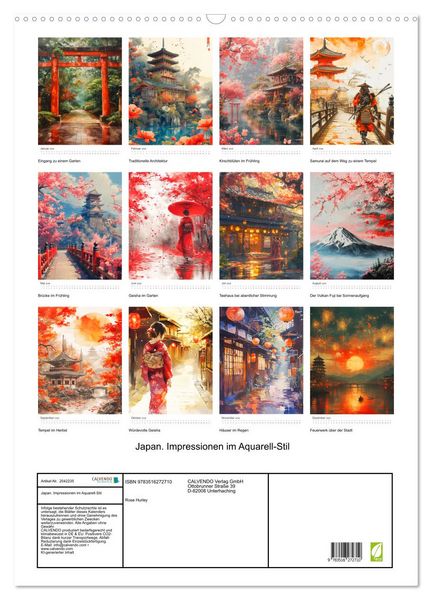Produktbild: Japan. Impressionen im Aquarell-Stil (Wandkalender 2026 DIN A2 hoch), CALVENDO Monatskalender