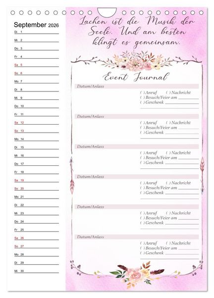 Produktbild: Geburtstagsplaner Boho Rosa - F&uuml;r Termine, Geschenke, Eventdetails & mehr (Wandkalender 2026 DIN A4 hoch), CALVENDO Monatskalender