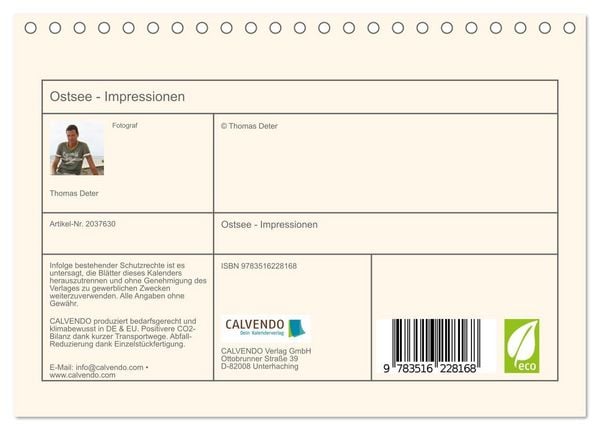Produktbild: Ostsee - Impressionen (Tischkalender 2026 DIN A5 quer), CALVENDO Monatskalender