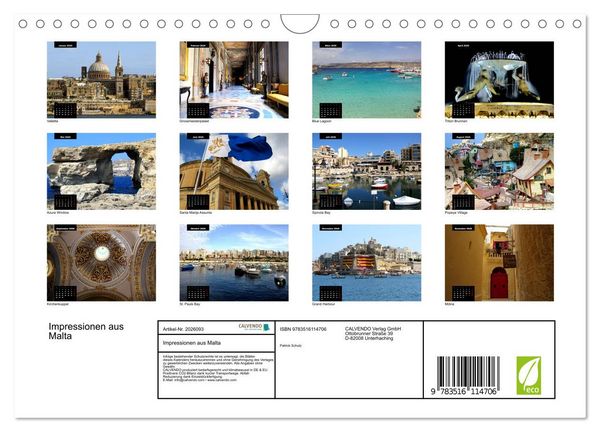 Produktbild: Impressionen aus Malta (Wandkalender 2026 DIN A4 quer), CALVENDO Monatskalender