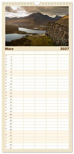 Produktbild: Familienplaner 2027 - Die Highlands - Schottlands rauher Nordwesten mit 5 Spalten (Wandkalender, 21 x 45 cm) CALVENDO