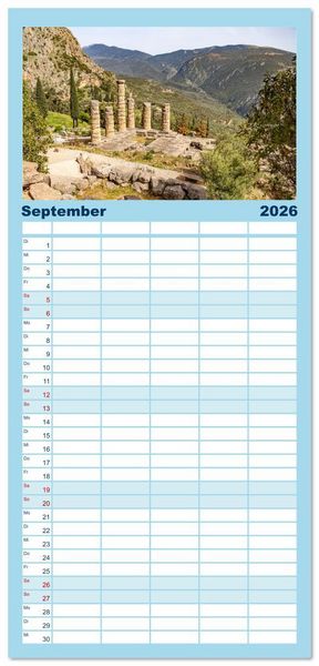 Produktbild: Familienplaner 2026 - Griechenland mit 5 Spalten (Wandkalender, 21 x 45 cm) CALVENDO