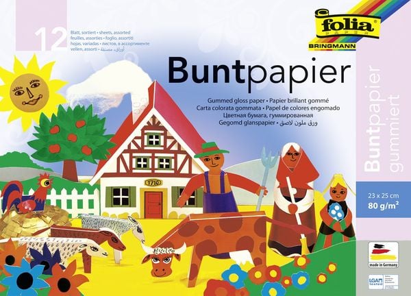 Produktbild: Folia Glanzpapier BASIC nassklebend, 23x25cm, 12 Blatt