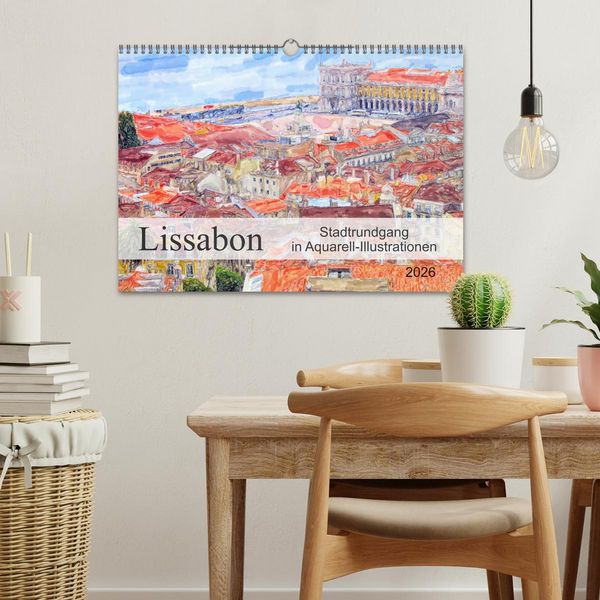 Produktbild: Lissabon - Stadtrundgang in Aquarell-Illustrationen (Wandkalender 2026 DIN A3 quer), CALVENDO Monatskalender