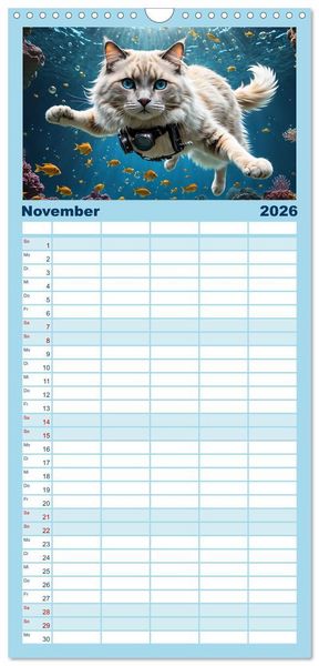 Produktbild: Familienplaner 2026 - Katzen unter Wasser mit 5 Spalten (Wandkalender, 21 x 45 cm) CALVENDO