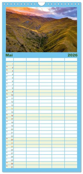 Produktbild: Familienplaner 2026 - Neuseeland Luftaufnahmen mit 5 Spalten (Wandkalender, 21 x 45 cm) CALVENDO
