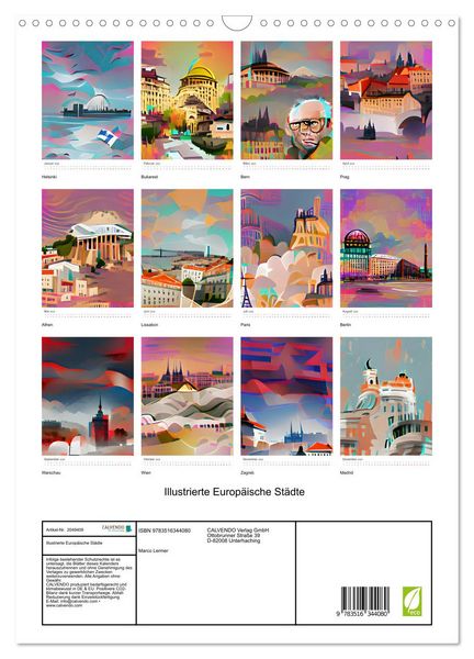 Produktbild: Illustrierte Europ&auml;ische St&auml;dte (Wandkalender 2026 DIN A3 hoch), CALVENDO Monatskalender