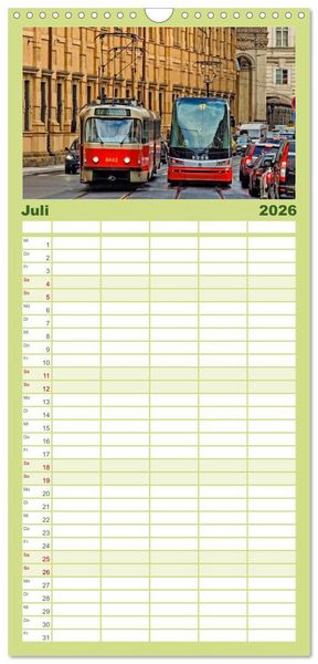 Produktbild: Familienplaner 2026 - Ich fahre gern Stra&szlig;enbahn mit 5 Spalten (Wandkalender, 21 x 45 cm) CALVENDO