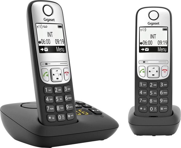 Gigaset A690A Duo DECT Schnurloses Telefon analog Freisprechen, mit Basis, Wahlwiederholung Schwarz