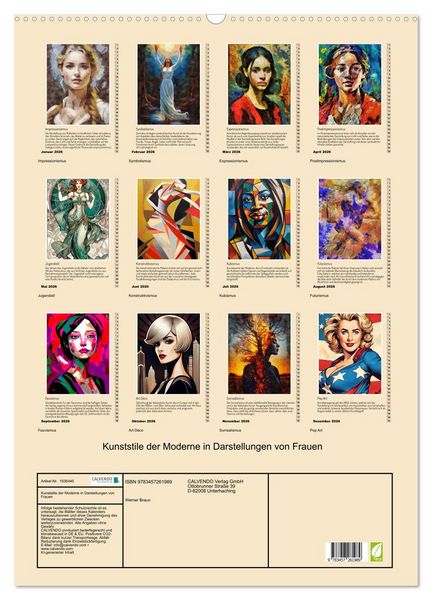 Produktbild: Kunststile der Moderne in Darstellungen von Frauen (Wandkalender 2026 DIN A2 hoch), CALVENDO Monatskalender