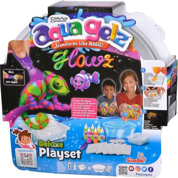 Produktbild: Simba 106322590 - Zoinks, Aqua Gelz Deluxe Set Glowz, 3D Leucht-Softfiguren, Kreativ-Playset