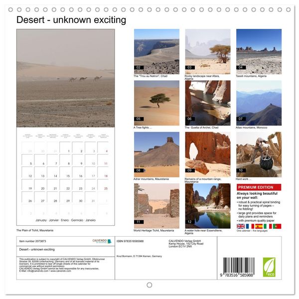 Produktbild: Desert - unknown exciting (Wall Calendar 2026 12 &times; 12 Inch) CALVENDO 12 Month Wall Calendar