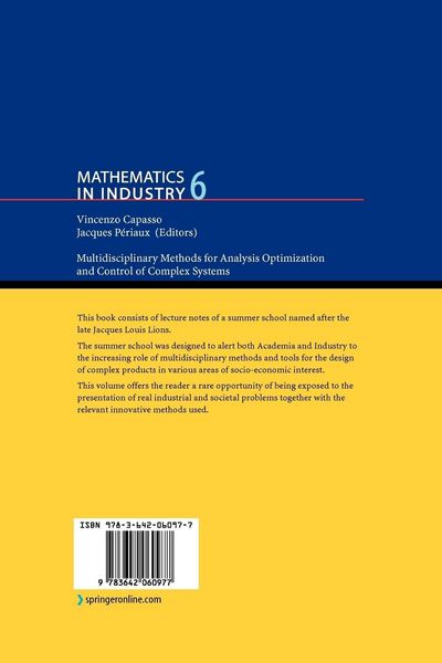 Produktbild: Multidisciplinary Methods for Analysis, Optimization and Control of Complex Systems