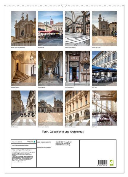 Produktbild: Turin. Geschichte und Architektur. (Wandkalender 2026 DIN A2 hoch), CALVENDO Monatskalender