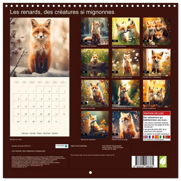 Produktbild: Les renards, des cr&eacute;atures si mignonnes (Calendrier mural carr&eacute; 2026 30x30 cm) Calendrier double avec une page pour vos prises de notes