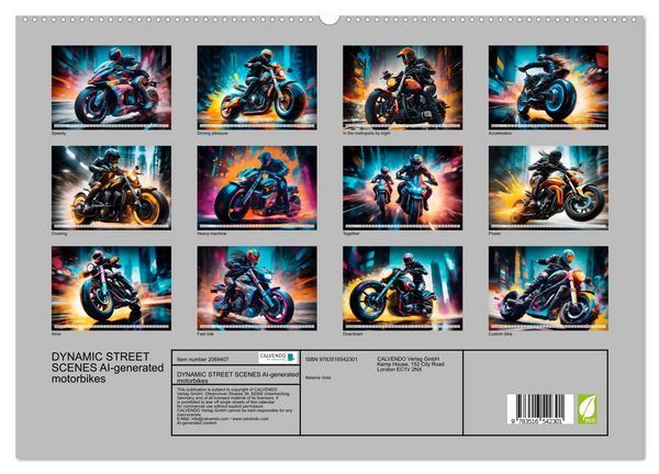 Produktbild: DYNAMIC STREET SCENES AI-generated motorbikes (High Quality Premium Wall Calendar 2026 DIN A2 landscape),CALVENDO 12 Month Wall Calendar
