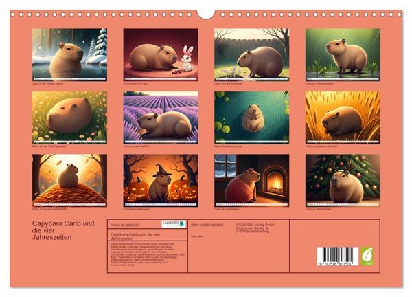 Produktbild: Capybara Carlo und die vier Jahreszeiten (Wandkalender 2027 DIN A3 quer), CALVENDO Monatskalender