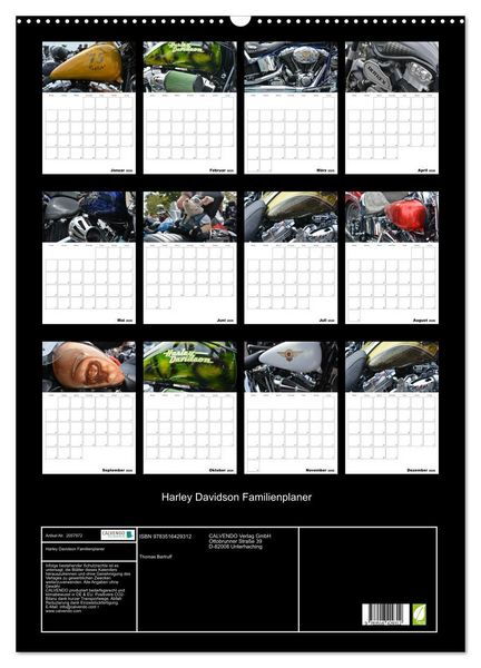 Produktbild: Harley Davidson Familienplaner (Wandkalender 2026 DIN A2 hoch), CALVENDO Monatskalender