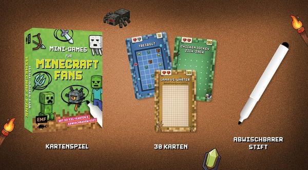 Produktbild: Kartenspiel: Mini-Games f&uuml;r Minecraft-Fans &ndash; mit abwischbarem Stift