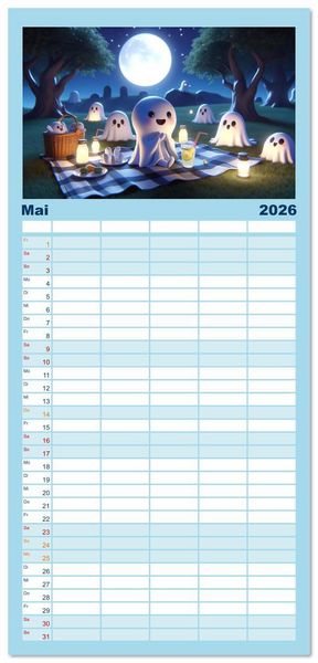 Produktbild: Familienplaner 2026 - Spuk und Spiel: Ein Jahr mit kleinen Plagegeistern mit 5 Spalten (Wandkalender, 21 x 45 cm) CALVENDO