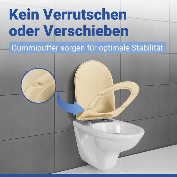 Produktbild: WC Sitz Mod. Galati Beige matt, Toilettendeckel in D-Form mit Absenkautomatik