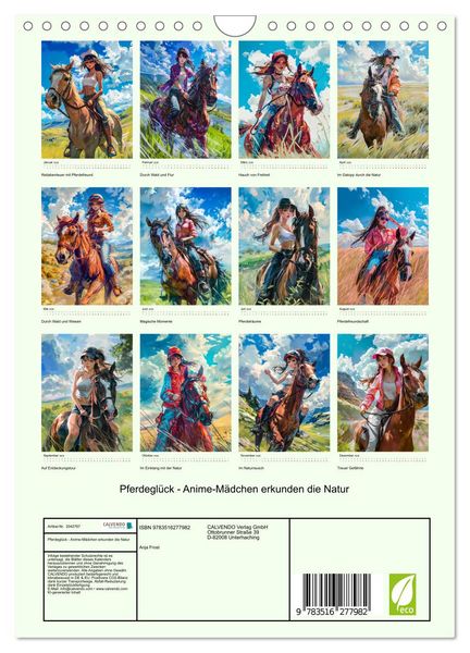 Produktbild: Pferdegl&uuml;ck - Anime-M&auml;dchen erkunden die Natur (Wandkalender 2026 DIN A4 hoch), CALVENDO Monatskalender