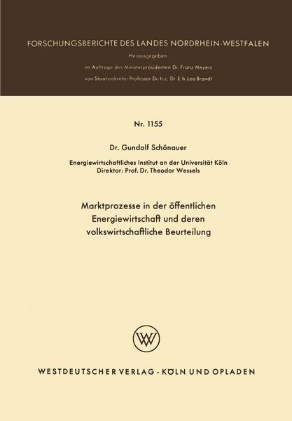 Produktbild: Marktprozesse in der &ouml;ffentlichen Energiewirtschaft und deren volkswirtschaftliche Beurteilung