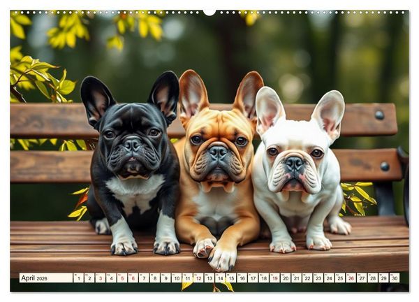 Produktbild: Frenchies in Spiellaune (hochwertiger Premium Wandkalender 2026 DIN A2 quer), Kunstdruck in Hochglanz