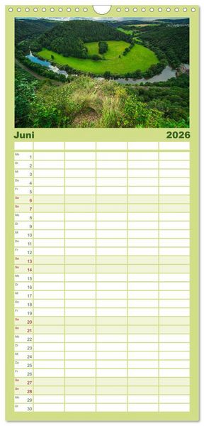 Produktbild: Familienplaner 2026 - Naturwunder - Deutschlands Flussschleifen mit 5 Spalten (Wandkalender, 21 x 45 cm) CALVENDO