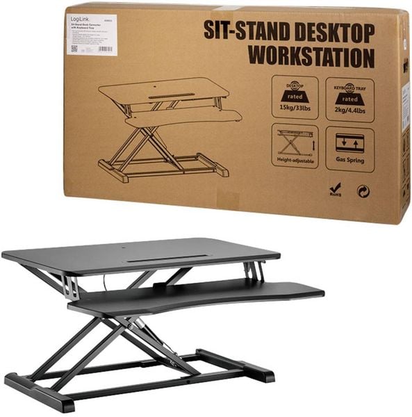 Produktbild: LogiLink EO0033 Sitz-Steh-Schreibtischaufsatz H&ouml;hen-Bereich: 100 bis 505mm Schwarz