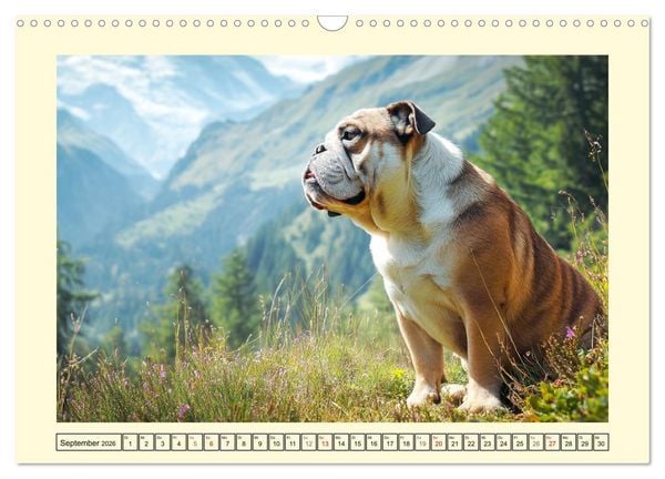 Produktbild: Bulldogs on Tour. Urlaubsreif und schnaufend zum Gipfelgl&uuml;ck (Wandkalender 2026 DIN A3 quer), CALVENDO Monatskalender
