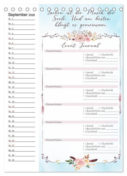 Produktbild: Geburtstagsplaner Boho Blau - F&uuml;r Termine, Geschenke, Eventdetails & mehr (Tischkalender 2026 DIN A5 hoch), CALVENDO Monatskalender