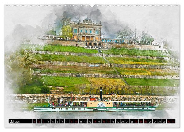 Produktbild: S&auml;chsische Dampfer Aquarelle (hochwertiger Premium Wandkalender 2026 DIN A2 quer), Kunstdruck in Hochglanz