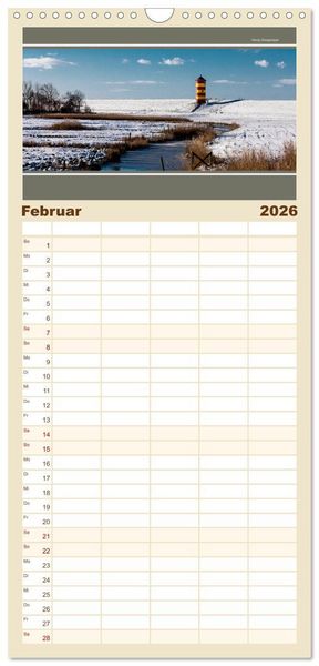 Produktbild: Familienplaner 2026 - Der Pilsumer Leuchtturm mit 5 Spalten (Wandkalender, 21 x 45 cm) CALVENDO