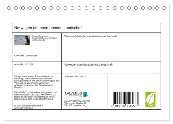 Produktbild: Norwegen atemberaubende Landschaft (Tischkalender 2026 DIN A5 quer), CALVENDO Monatskalender
