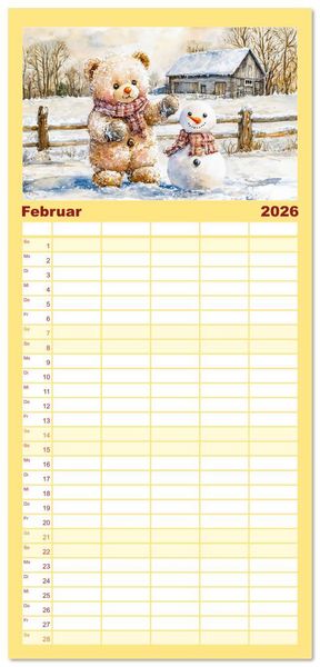 Produktbild: Familienplaner 2026 - Teddy auf dem Bauernhof - Entdecke das Landleben mit Tieren und Feldern mit 5 Spalten (Wandkalender, 21 x 45 cm) CALVENDO