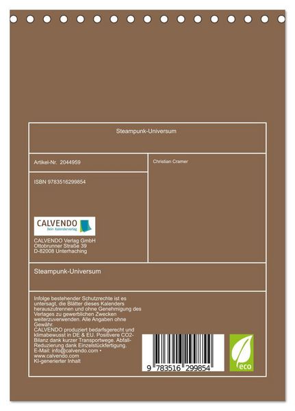 Produktbild: Steampunk-Universum (Tischkalender 2026 DIN A5 hoch), CALVENDO Monatskalender