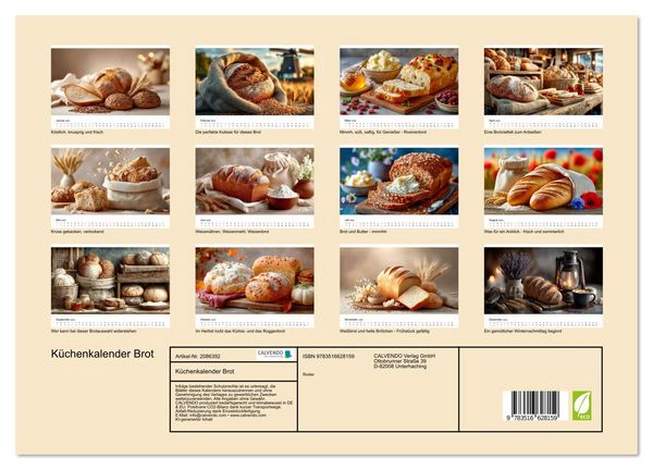 Produktbild: K&uuml;chenkalender Brot (Wandkalender 2026 DIN A3 quer), CALVENDO Monatskalender