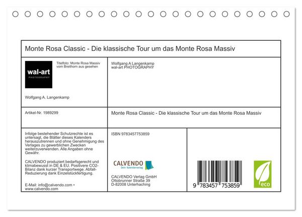 Produktbild: Monte Rosa Classic - Die klassische Tour um das Monte Rosa Massiv (Tischkalender 2026 DIN A5 quer), CALVENDO Monatskalender