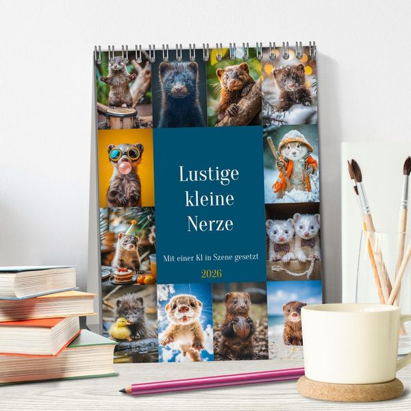 Produktbild: Lustige kleine Nerze (Tischkalender 2026 DIN A5 hoch), CALVENDO Monatskalender