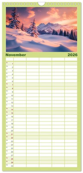 Produktbild: Familienplaner 2026 - Im Reich der Berge mit 5 Spalten (Wandkalender, 21 x 45 cm) CALVENDO