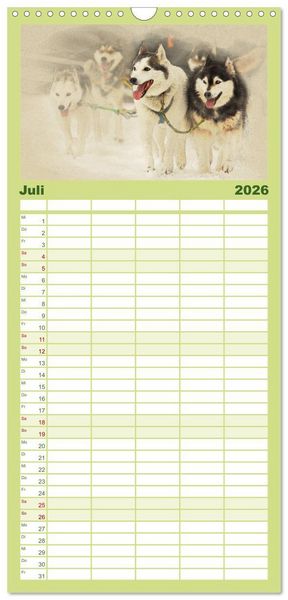 Produktbild: Familienplaner 2026 - Schlittenhunde 2026 mit 5 Spalten (Wandkalender, 21 x 45 cm) CALVENDO