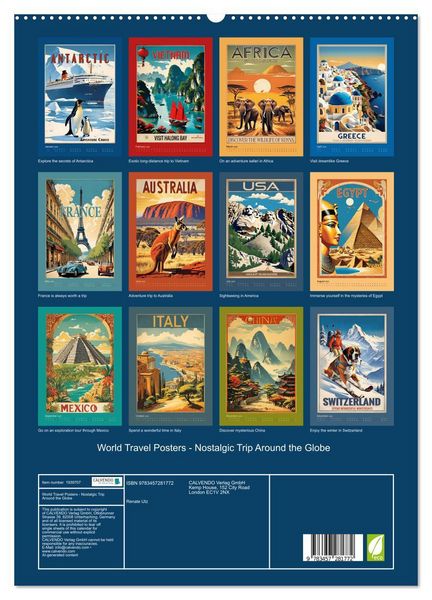 Produktbild: World Travel Posters - Nostalgic Trip Around the Globe (High Quality Premium Wall Calendar 2026 DIN A2 portrait),CALVENDO 12 Month Wall Calendar