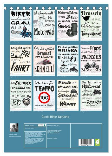 Produktbild: Coole Biker-Spr&uuml;che (Tischkalender 2026 DIN A5 hoch), CALVENDO Monatskalender
