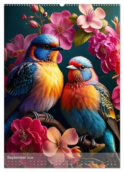 Produktbild: Exotische Harmonie - Paradiesv&ouml;gel und Blumenpracht (Wandkalender 2026 DIN A2 hoch), CALVENDO Monatskalender