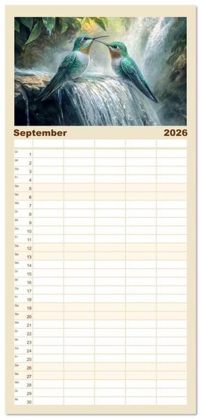Produktbild: Familienplaner 2026 - Kolibris - Zauberhafte Fantasiewerke mit 5 Spalten (Wandkalender, 21 x 45 cm) CALVENDO