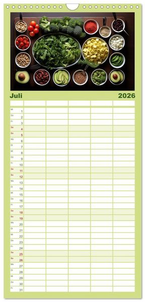 Produktbild: Familienplaner 2026 - Ordentlich Vegetarisch mit 5 Spalten (Wandkalender, 21 x 45 cm) CALVENDO