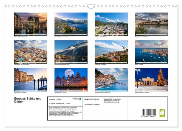 Produktbild: Europas St&auml;dte und D&ouml;rfer (Wandkalender 2026 DIN A3 quer), CALVENDO Monatskalender